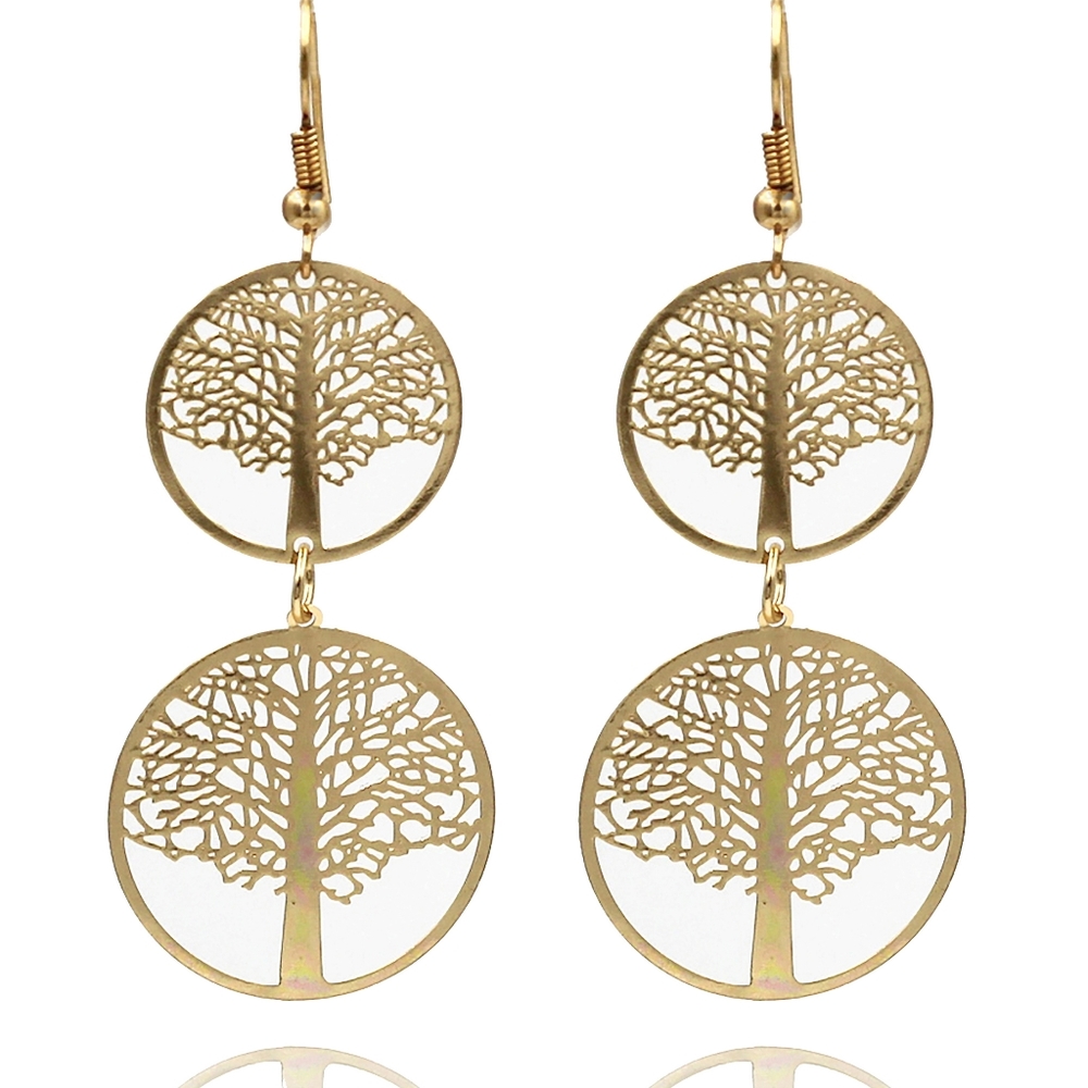 Gold temperament hollow tree earrings